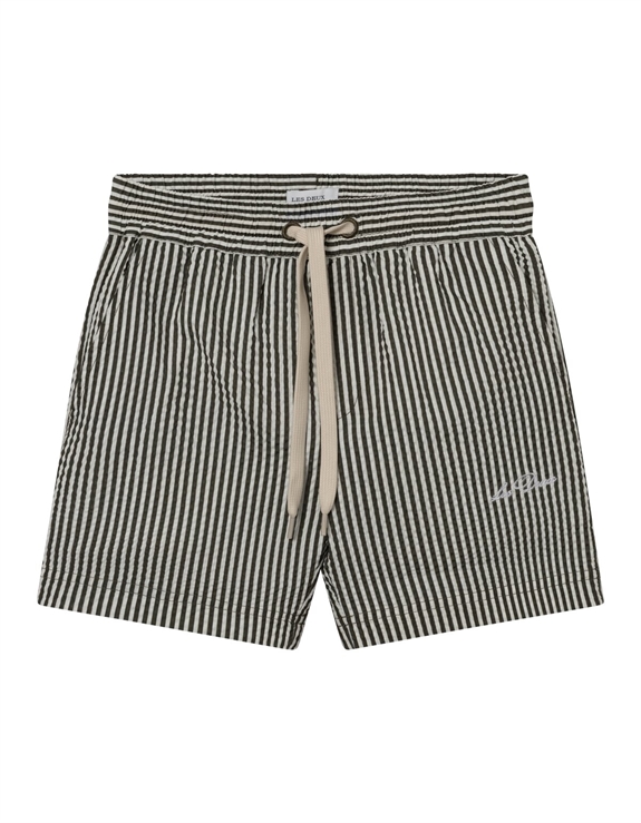Les Deux Stan Stripe Seersucker Swim Shorts Kids - Olive Night/Ivory